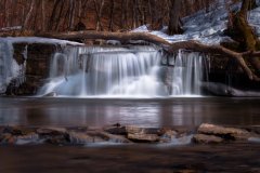 Caron Falls flowing past autumn trees