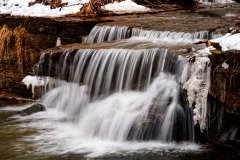Caron Falls in winter with snow and ice