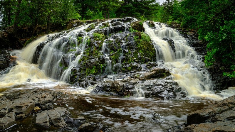 Unnamed Duluth waterfall tumbling down a rocky slope
